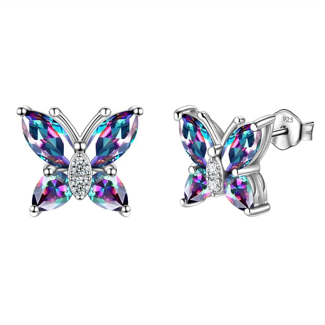 Tokyo Mart Butterfly Rainbow Mystic Topaz Stud Earrings Women Girls Jewelry Gift Sterling Silver