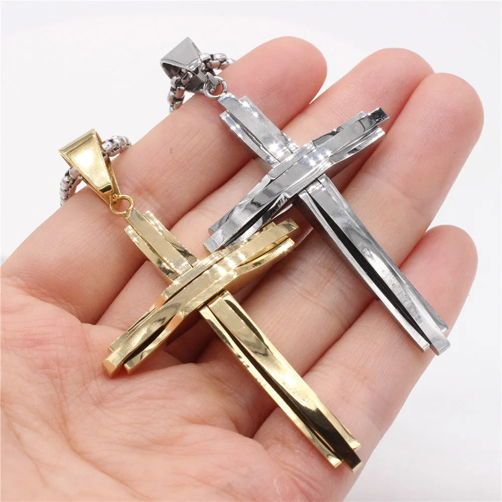 Two Tones Latin Cross Titanium Steel Pendant for Men