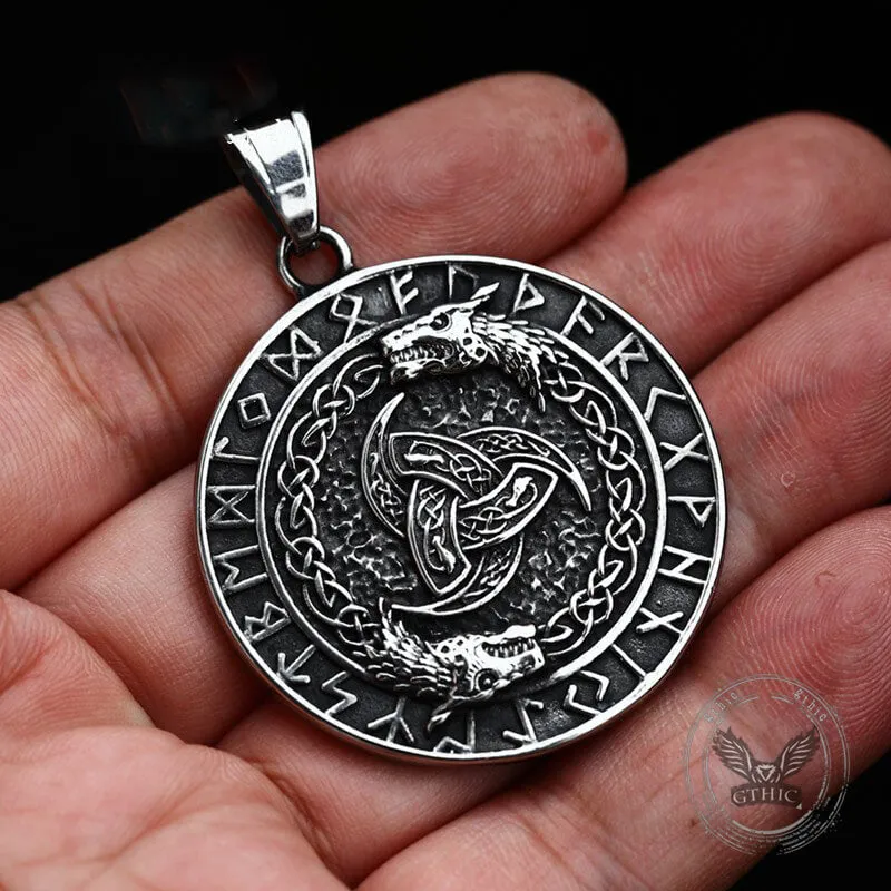 Viking Celtic Wolf Runes Stainless Steel Pendant