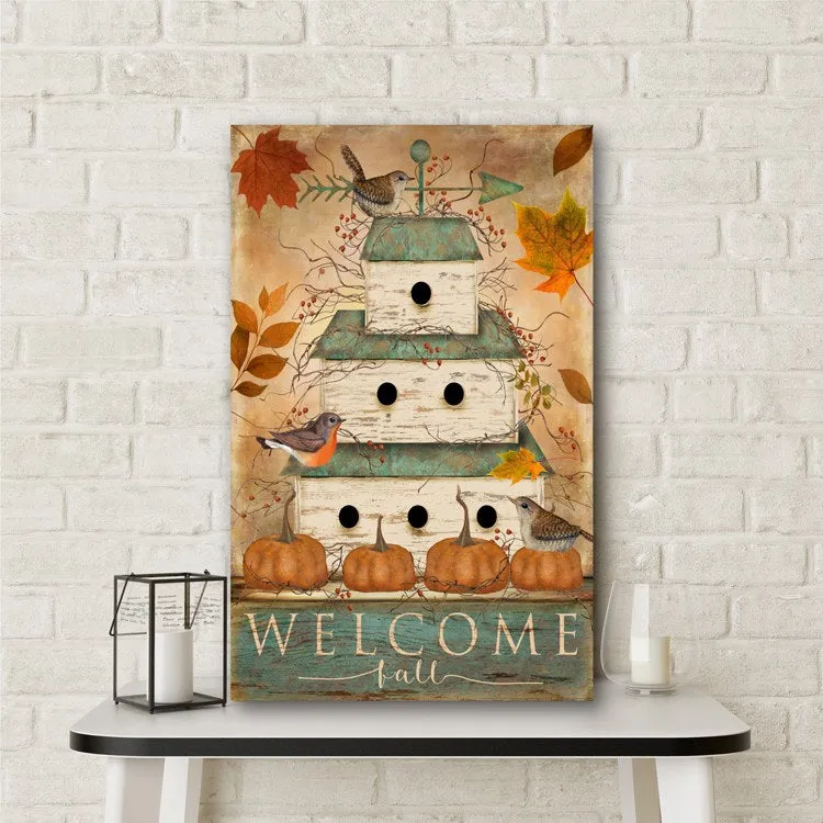 Welcome Fall Birdhouse 12" x 18" Gallery-Wrapped Canvas Wall Art