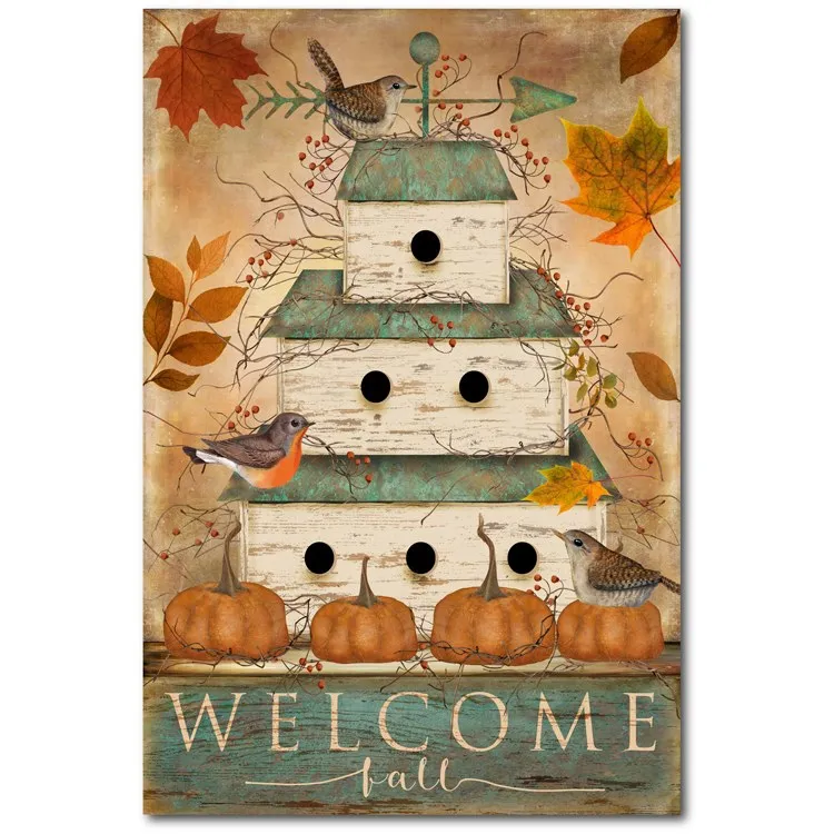 Welcome Fall Birdhouse 12" x 18" Gallery-Wrapped Canvas Wall Art