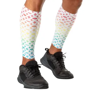 White/Multi Color Lux Showtime Compression Calf Sleeves