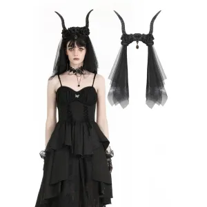 Women's Gothic  Rose Mesh Splice Horned Witchy Headwear