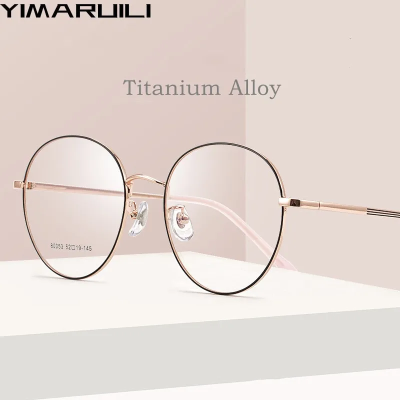 Yimaruili Unisex Full Rim Large Round Titanium Alloy Eyeglasses 80053